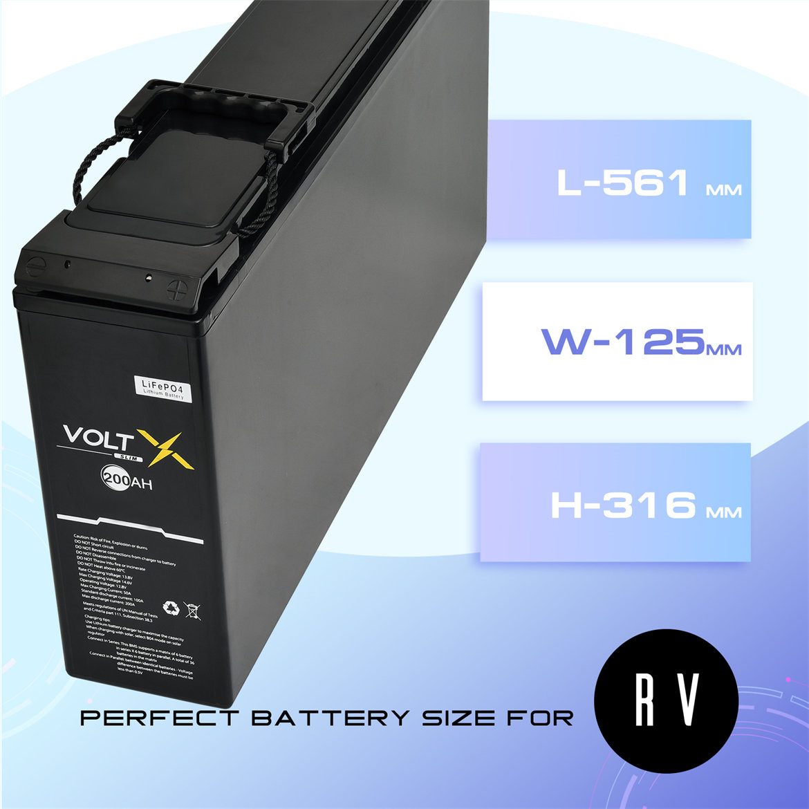 VoltX 12V 200Ah Slim Lithium Battery Image 4