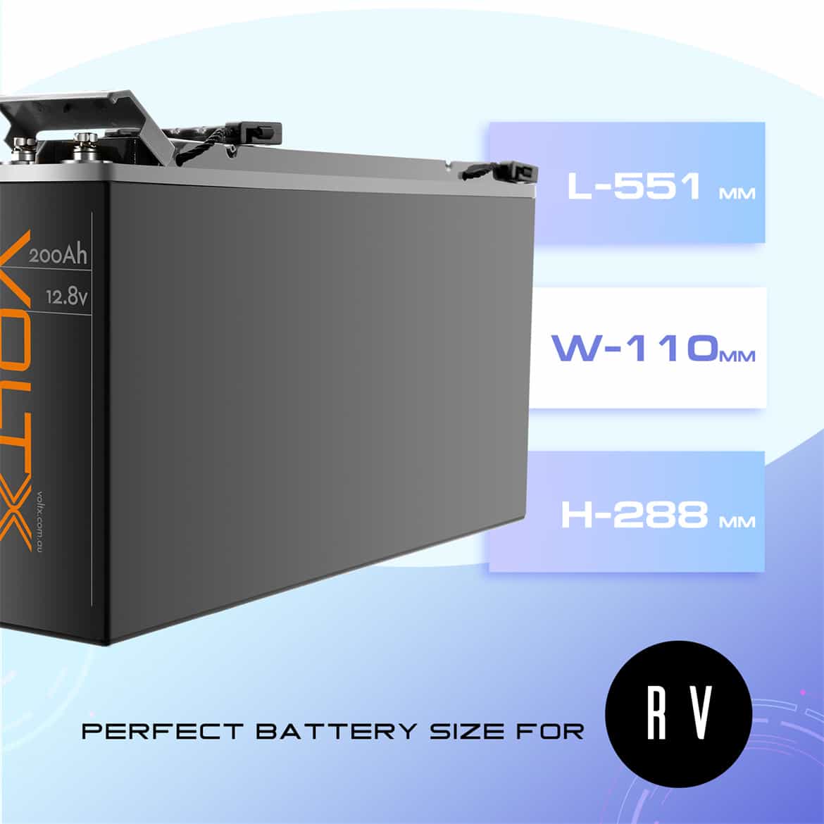 Voltx 12V 200Ah Slim Lithium Lifepo4 Battery Size